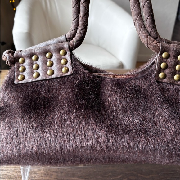 Ampersand Y2K Faux Fur Studded Shoulder Bag Brown Boho - Picture 4 of 13